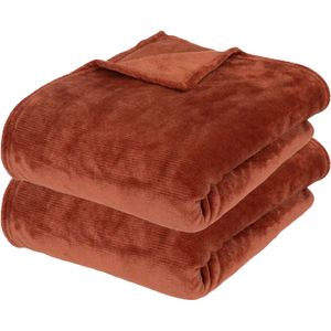 Atmosphera fleece dekens/fleeceplaid - 2x - terracotta - 180 x 230 cm - polyester - Molton Bankdeken