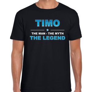 Naam cadeau Timo - The man, The myth the legend t-shirt  zwart voor heren - Cadeau shirt voor o.a verjaardag/ vaderdag/ pensioen/ geslaagd/ bedankt
