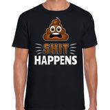 Funny emoticon t-shirt Shit happens zwart voor heren -  Fun / cadeau shirt