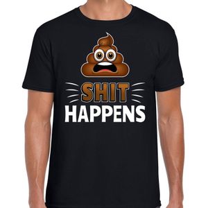 Funny emoticon t-shirt Shit happens zwart voor heren -  Fun / cadeau shirt