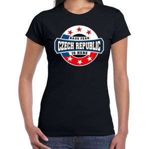 Have fear Czech republic is here t-shirt met sterren embleem in de kleuren van de Tsjechische vlag - zwart - dames - Tsjechie supporter / Tsjechisch elftal fan shirt / EK / WK / kleding