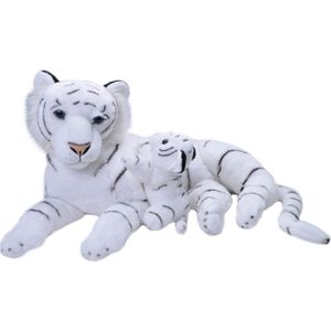 Grote Pluche knuffel dieren familie witte tijgers 80 cm. Wildlife speelgoed beesten - Moeder met kind/baby setje