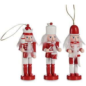 Krist+ kersthangers notenkrakers/soldaten poppetjes - 3x - rood/wit 12,5 cm -hout