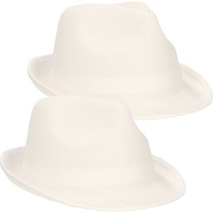 2x stuks trilby feesthoedje wit voor volwassenen - Carnaval party verkleed hoeden