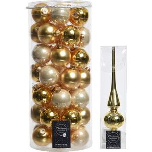 49x stuks glazen kerstballen goud 6 cm inclusief gouden piek - Kerstversiering/boomversiering
