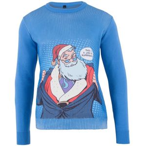 Kersttrui blauw - popart - heren - Super Santa