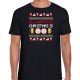 Bellatio Decorations Fout kersttrui t-shirt voor heren - Bier en tieten - zwart - drank/borsten
