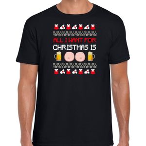 Bellatio Decorations Fout kersttrui t-shirt voor heren - Bier en tieten - zwart - drank/borsten