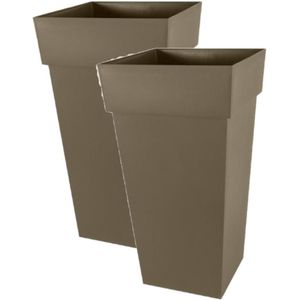 2x stuks bloempotten Toscane vierkant kunststof taupe L43 x B43 x H80 cm - 98 liter - Potten/plantenpotten