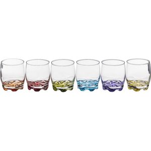 Waterglas gekleurd  set van 6 stuks .Drinkglas met gekleurde bodem. 310ml