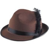 2x stuks bruin/zwart Tiroler verkleed hoedje voor volwassenen - Oktoberfest/bierfeest hoeden - Alpenhoedje/jagershoedje