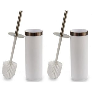Set van 2x stuks toiletborstel wit kunststof met RVS handvat 38,5 cm - Wc-borstels