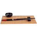 Bamboe/keramiek Sushi servies/serveerset voor 6 personen 24-delig - Sushi eetset zwart