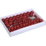 100x Rode glitter mini kerstballen stekers kunststof 2, 3 en 4 cm - Kerststukje maken onderdelen
