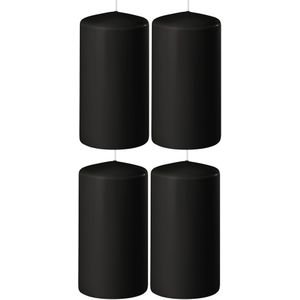 4x Zwarte cilinderkaarsen/stompkaarsen 6 x 8 cm 27 branduren - Geurloze kaarsen zwart - Woondecoraties