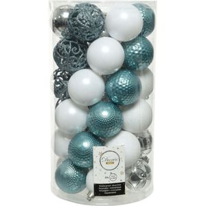 37x stuks kunststof kerstballen zilver/wit/ijsblauw (blue dawn) 6 cm - Onbreekbare plastic kerstballen