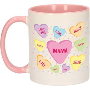 Bellatio Decorations Moederdag cadeau koffiemok - hartjes snoepjes - roze - verjaardag - mama