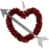 Voordeelset 10x Valentijnsdag/bruiloft versiering hangend hart met pijl 45 cm - Lametta folie hangdecoratie hartjes