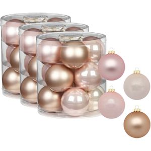 36x stuks glazen kerstballen parel roze 8 cm glans en mat - Kerstboomversiering/kerstversiering