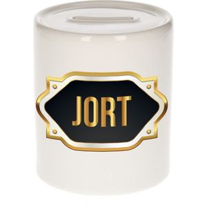 Jort naam cadeau spaarpot met gouden embleem - kado verjaardag/ vaderdag/ pensioen/ geslaagd/ bedankt