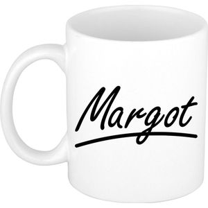 Margot naam cadeau mok / beker sierlijke letters - Cadeau collega/ moederdag/ verjaardag of persoonlijke voornaam mok werknemers
