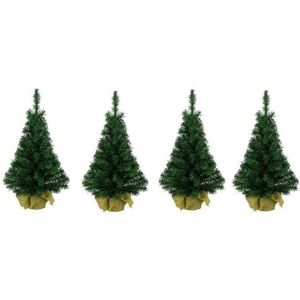 4x Kleine nep kerstboom in jute zak 75 cm - Kleine kunstbomen