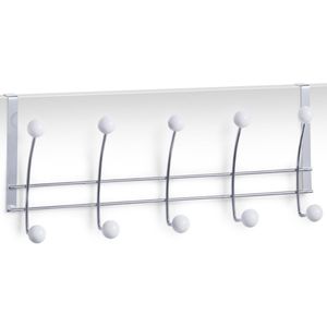 2x Zilver/witte deur kapstokken met 5 haken 48 cm - Zeller - Woonaccessoires - Kleding/jassen ophangen - Handdoeken ophangen - Deur kapstokken