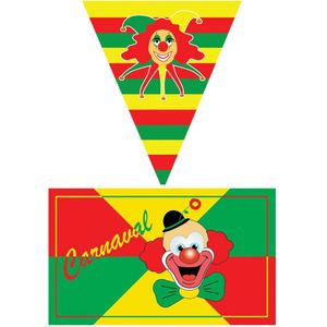 Carnaval versiering pakket - 2x grote vlag en 4x puntvlaggetjes - Clowns - Rood/geel/groen