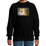 Dieren sweater met vossen foto - zwart - voor kinderen - natuur / vos cadeau trui - kleding / sweat shirt