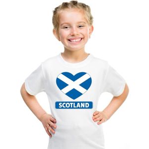 Schotland kinder t-shirt met Schotse vlag in hart wit jongens en meisjes