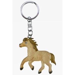 2x Dieren sleutelhanger houten paardje - Paarden dieren sleutelhangers - Speelgoed voor kinderen