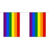 Vierkante regenboog/rainbow vlaggenlijn 36 m -  Regenboog vlag - Pride feestartikelen versiering