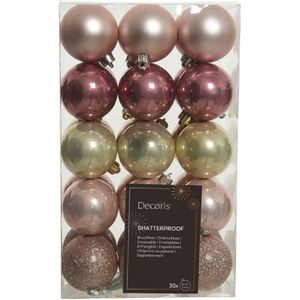 Decoris kerstballen - 30x - 6 cm -kunststof - roze/champagne