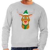 Foute kersttrui / sweater met Rudolf het rendier met groene kerstmuts grijs voor heren - Kersttruien
