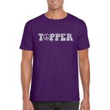 Toppers in concert Paars Flower Power t-shirt Topper met zilveren letters heren - Sixties/jaren 60 kleding