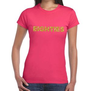 Eighties goud glitter t-shirt roze dames - Jaren 80/ Eighties kleding