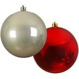 Grote decoratie kerstballen - 2x st- 20 cm -champagne en rood -kunststof