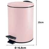 Spirella Badkamer/toilet accessoires set - WC-borstel en pedaalemmer 3L - metaal - lichtroze