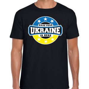 Have fear Ukraine is here t-shirt met sterren embleem in de kleuren van de Oekraiense vlag - zwart - heren - Oekraine supporter / Oekraiens elftal fan shirt / EK / WK / kleding
