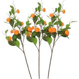 DK Design Kunstbloem citrusfruit tak mandarijn/clementine - 3x - 90 cm - oranje - losse steel - Kunst zijdebloemen