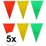 5x vlaggenlijn / slinger - 10 meter - geel / rood / groen - carnaval versiering