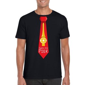 Zwart kerst T-shirt voor heren - Suck my Piek stropdas print