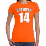 Oranje t-shirt voor dames - Superfan nummer 14 - Nederland supporter - EK/ WK shirt / outfit