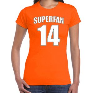 Oranje t-shirt voor dames - Superfan nummer 14 - Nederland supporter - EK/ WK shirt / outfit