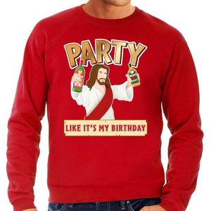 Grote maten foute Kersttrui / sweater - Party Jezus - rood voor heren - kerstkleding / kerst outfit