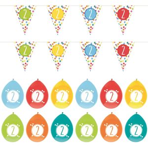 Haza - Verjaardag  2 jaar feestartikelen pakket vlaggetjes/ballonnen