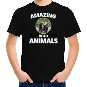 T-shirt beer - zwart - kinderen - amazing wild animals - cadeau shirt beer / beren liefhebber