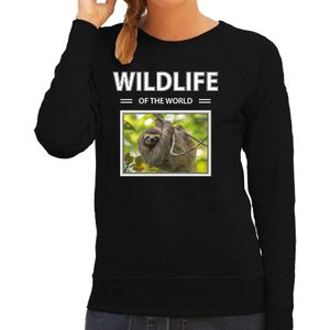 Dieren foto sweater Luiaard - zwart - dames - wildlife of the world - cadeau trui Luiaarden liefhebber