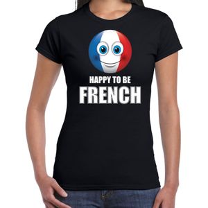 Frankrijk Happy to be French landen t-shirt met emoticon - zwart - dames -  Frankrijk landen shirt met Franse vlag - EK / WK / Olympische spelen outfit / kleding
