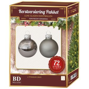 Glazen Kerstballen set 72-delig titanium grijs - Kerstboomversiering titanium grijs